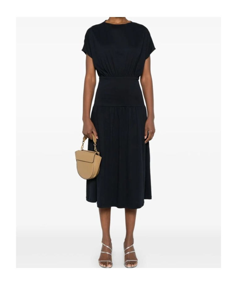 Fabiana Filippi Relaxed Black Midi Dress With Gathered Waist In Black