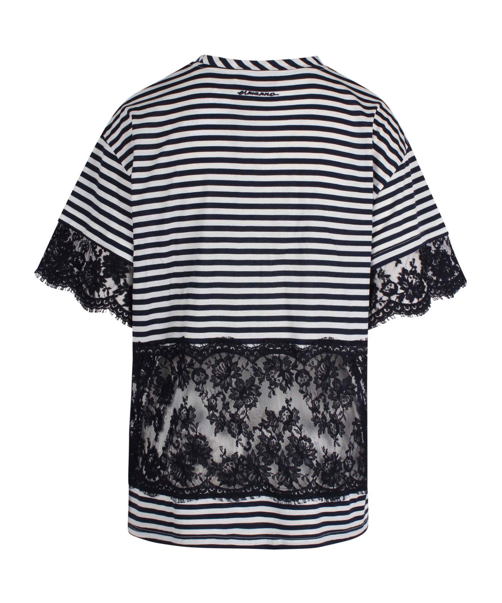 Ermanno Firenze Striped Lace T-shirt In Black