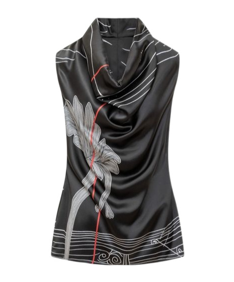 Ferragamo Graphic Printed Draped-neck Sleeveless Top In Black