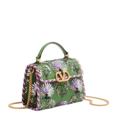 Valentino Borsa A Mano Mini Garavani Vsling Ricamata Con Logo Gioiello In Green