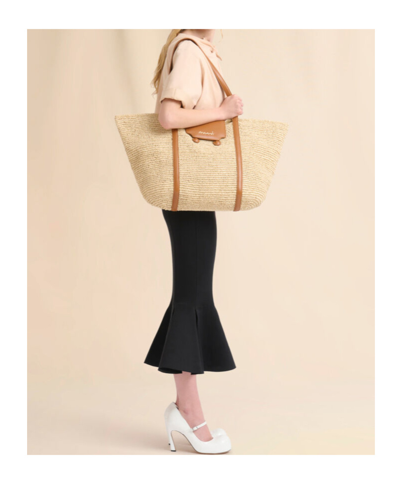 Marni Medium Natural Raffia-effect Trunkaroo Beach Bag In Natural Color