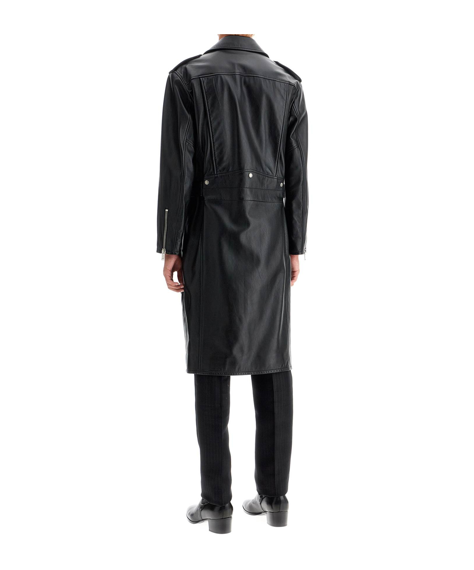 Saint Laurent Leather Coat In Black