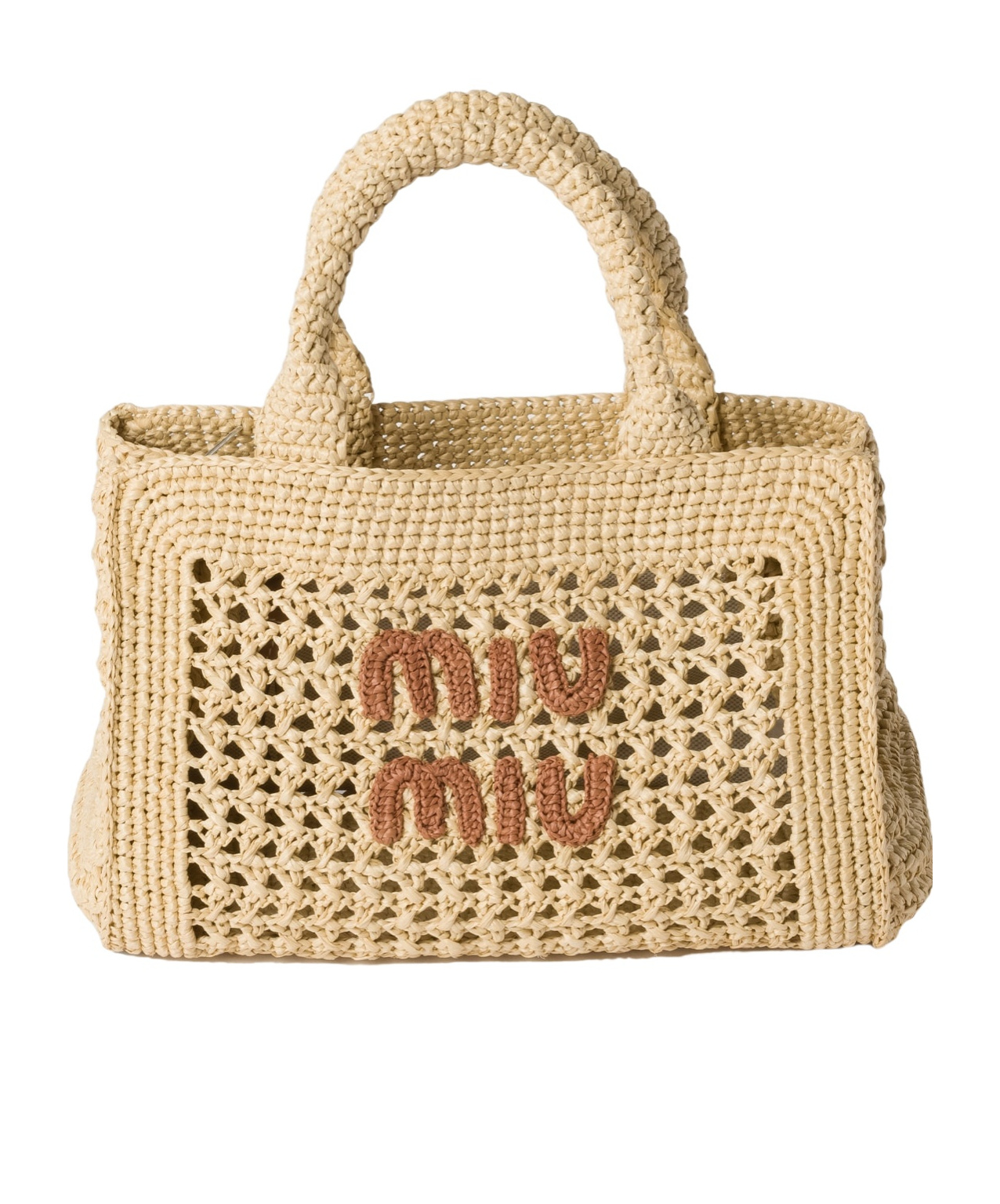 Miu Miu Structured Raffia Handbag With Adjustable Strap