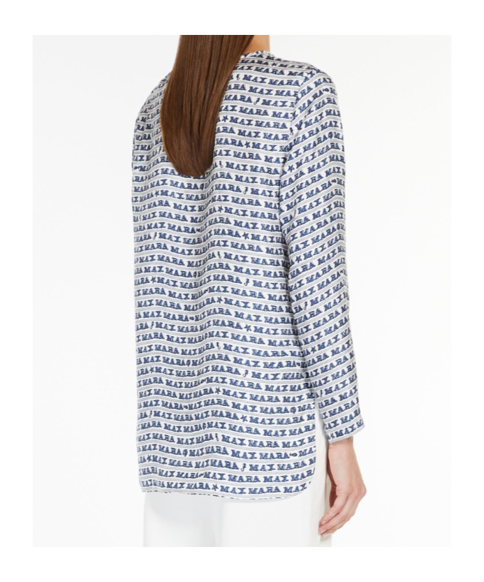 Max Mara Alatri Logo Print High-low Silk Blouse In Gray