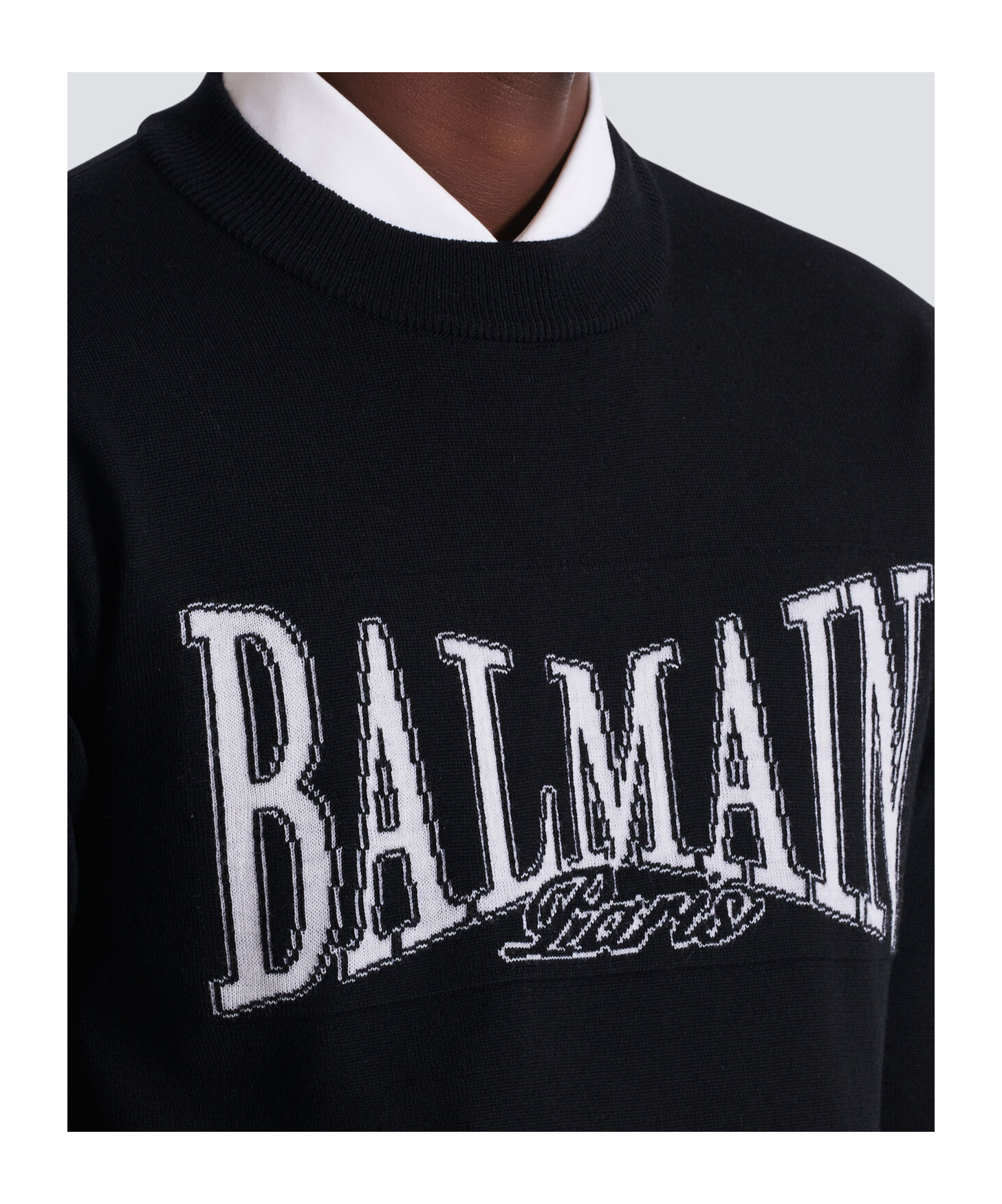 Balmain College Jacquard Knit Jumper In Black