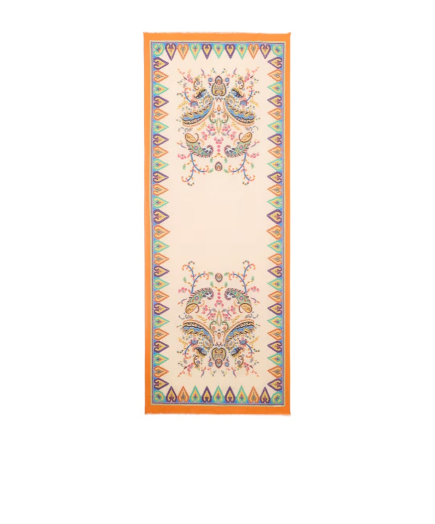Etro Cotton-blend Jacquard Scarf With Floral Paisley Motif In Neutral