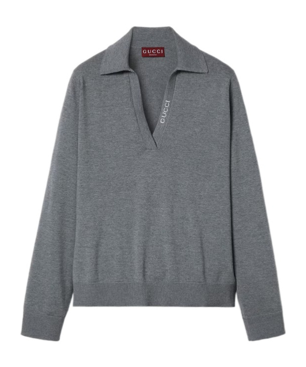 Gucci Polo Knit Wool Sweater In Gray