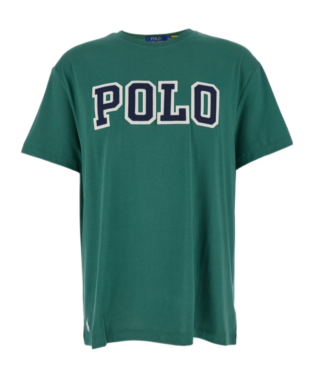 Polo Ralph Lauren Green Crewneck T-shirt With Logo Lettering On The Fornt And Pony Embroidery On The Front