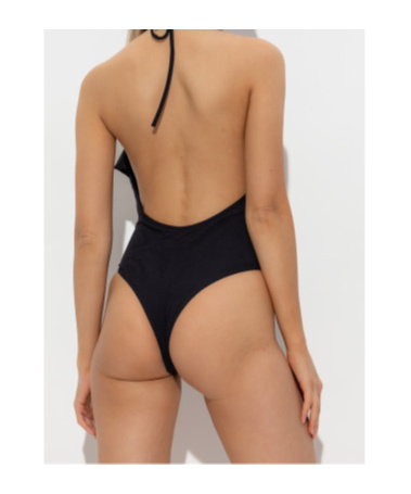 Balmain Ruffled Halterneck Swimsuit In Black