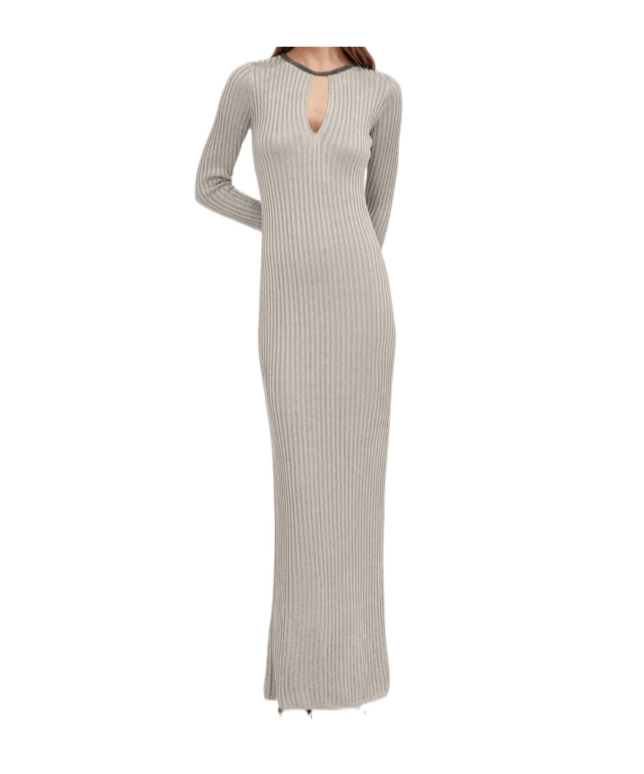 Brunello Cucinelli Sparkling Knit Dress With Monili In Gray