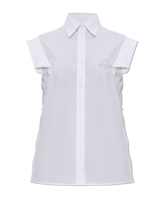 Moschino Laurel Embroidered Sleeveless Shirt In White