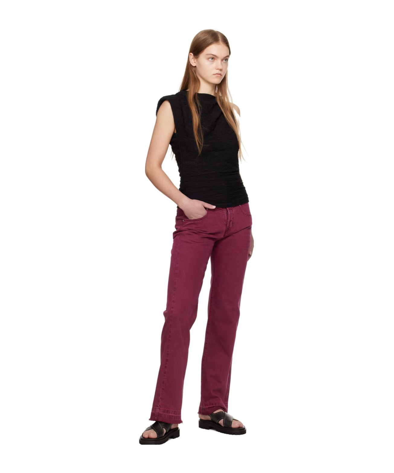 Isabel Marant Noemie Raw-edge Straight Leg Jeans In Red