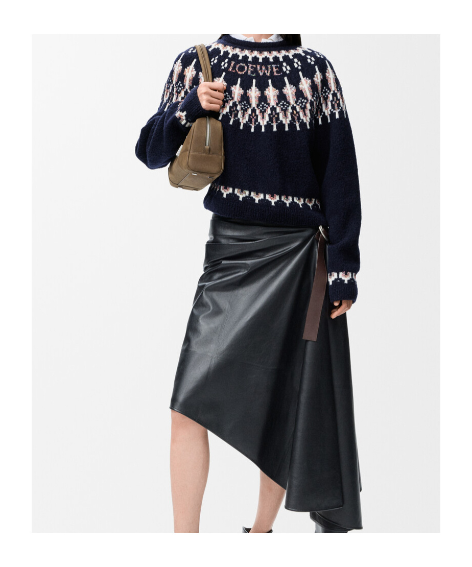 Loewe Stretch Wool Blend Sweater With Patterned Design In Black