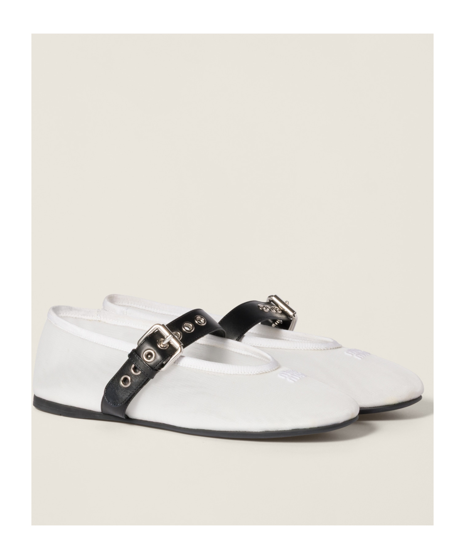 Miu Miu Mesh Ballerinas With Contrasting Leather Buckle In White