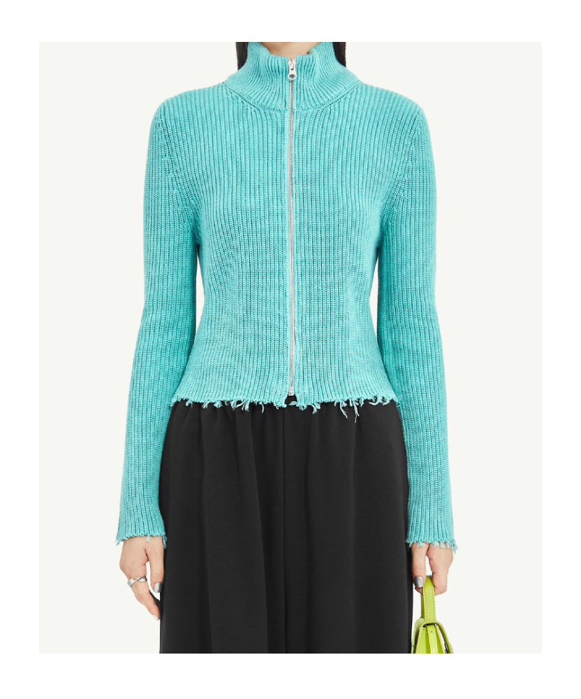 Mm6 Maison Margiela Raw-cut Cropped Cardigan In Blue