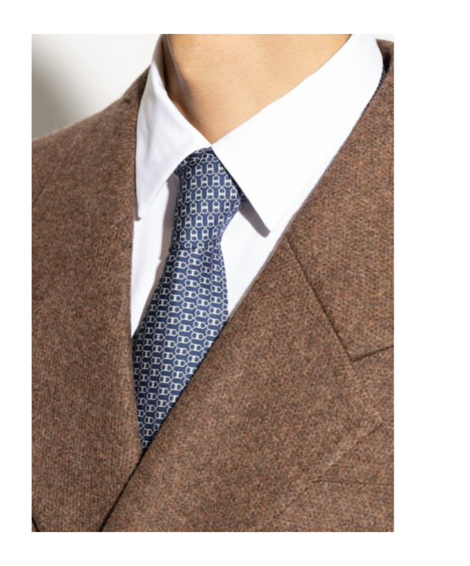 Ferragamo Interlinked Gancini Print Silk Tie In Blue