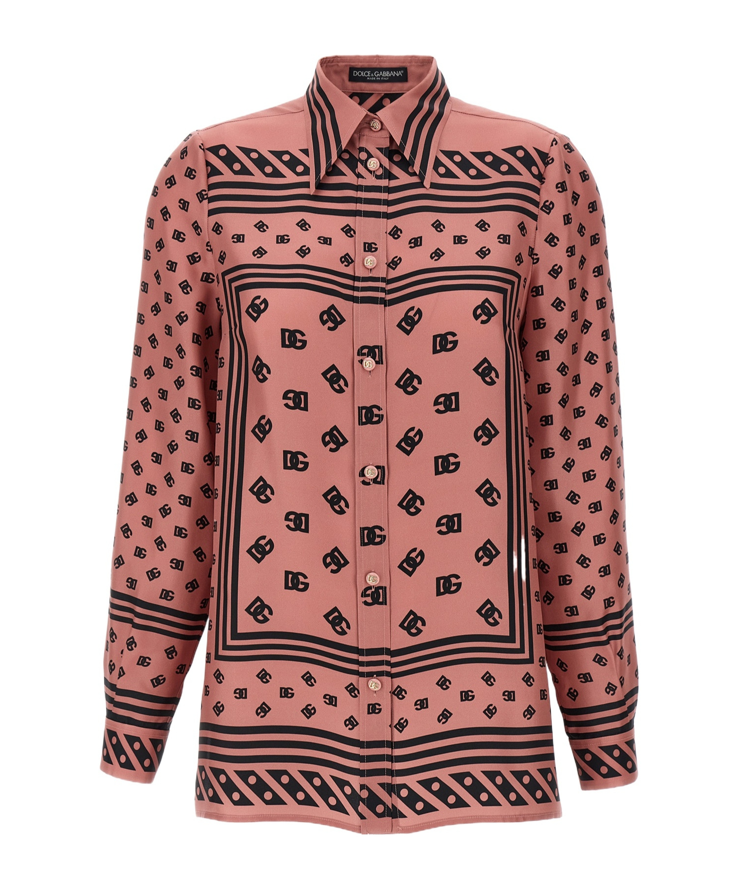 Dolce & Gabbana Silk Shirt With Collared Neck And Long Sleeves In Pink