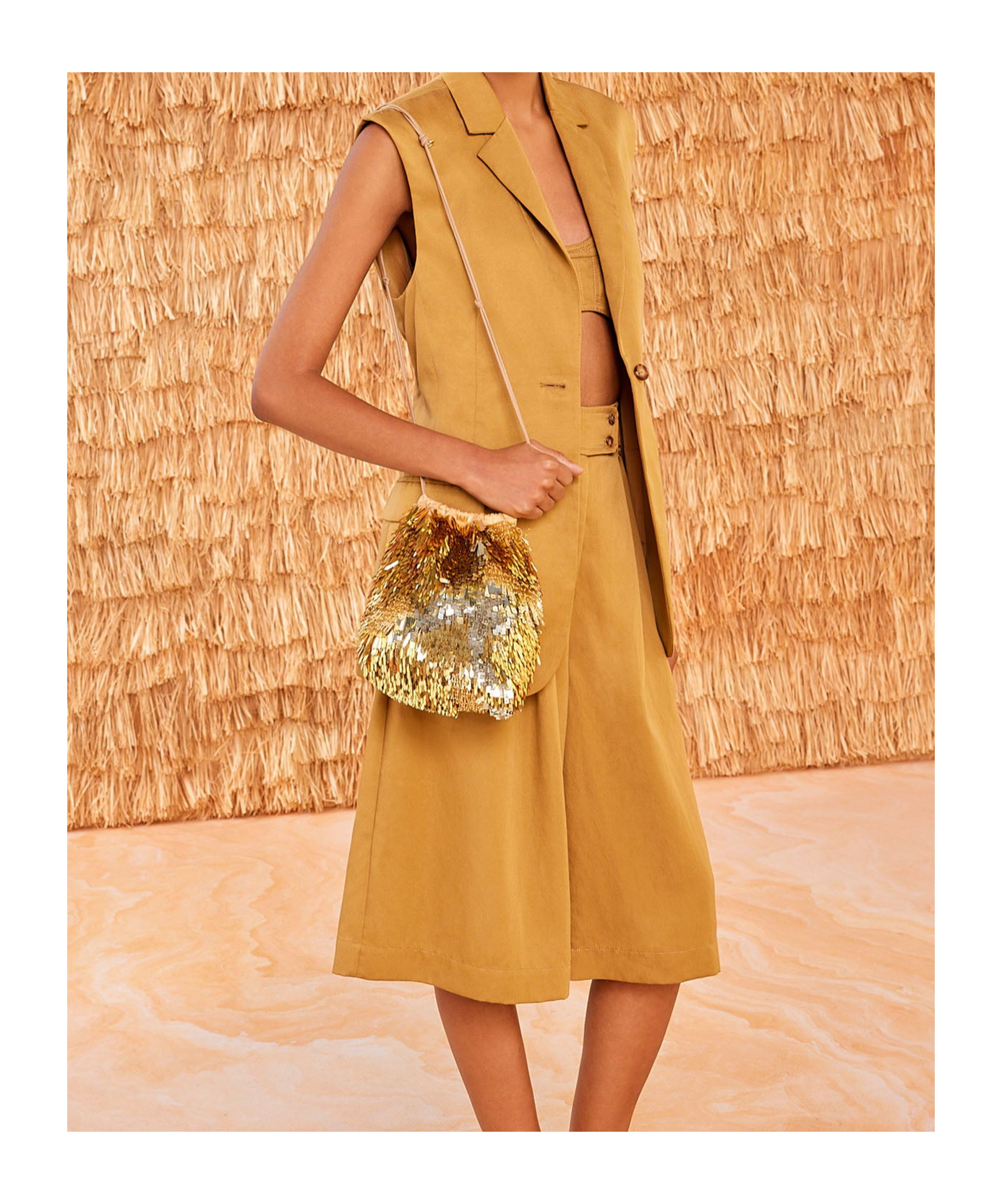 Ulla Johnson Celeste Sequined Drawstring Shoulder Bag In Nude
