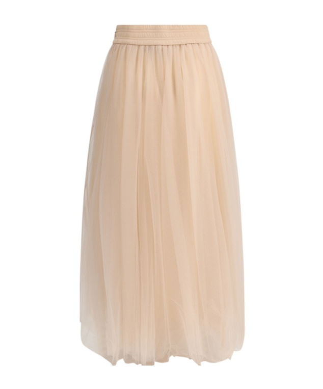 Shop Fabiana Filippi Elasticated Waistband Tulle Midi Skirt In Nude