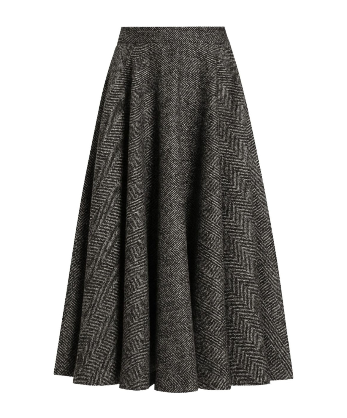 Dolce & Gabbana Midi Circle Skirt In A Dotted Wool Blend In Black