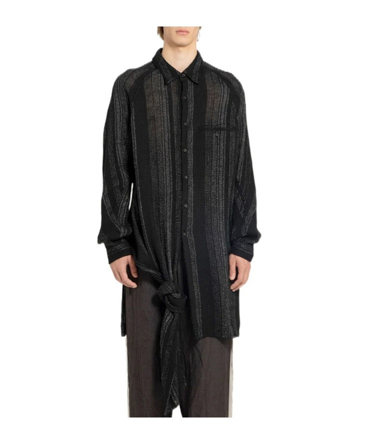 Shop Yohji Yamamoto Stiped Knot-detail Shirt In Black