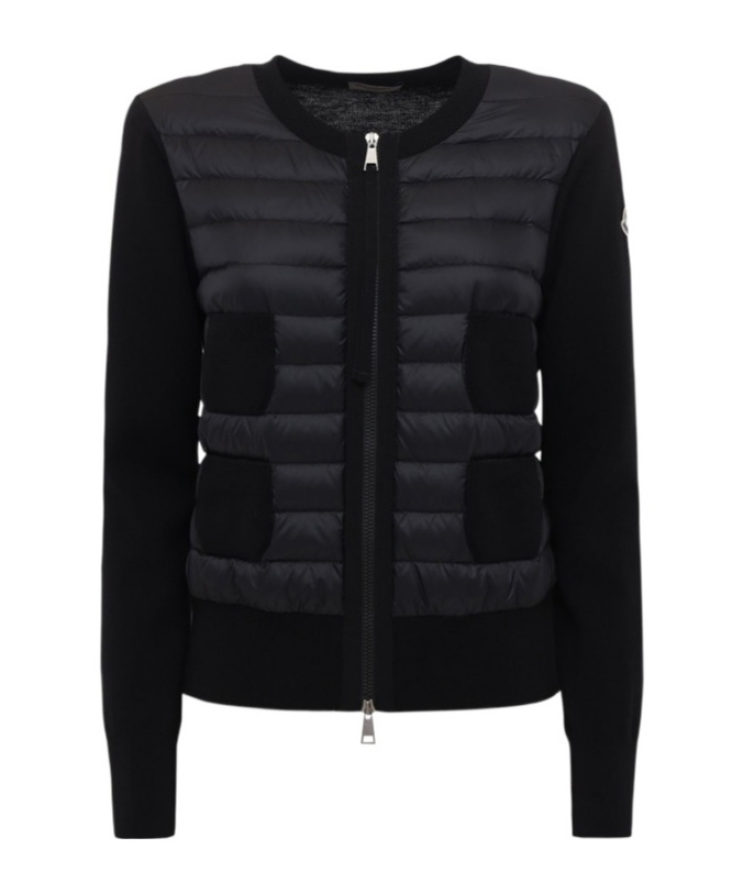 Moncler Padded Virgin Wool Zip-up Down Cardigan In Black