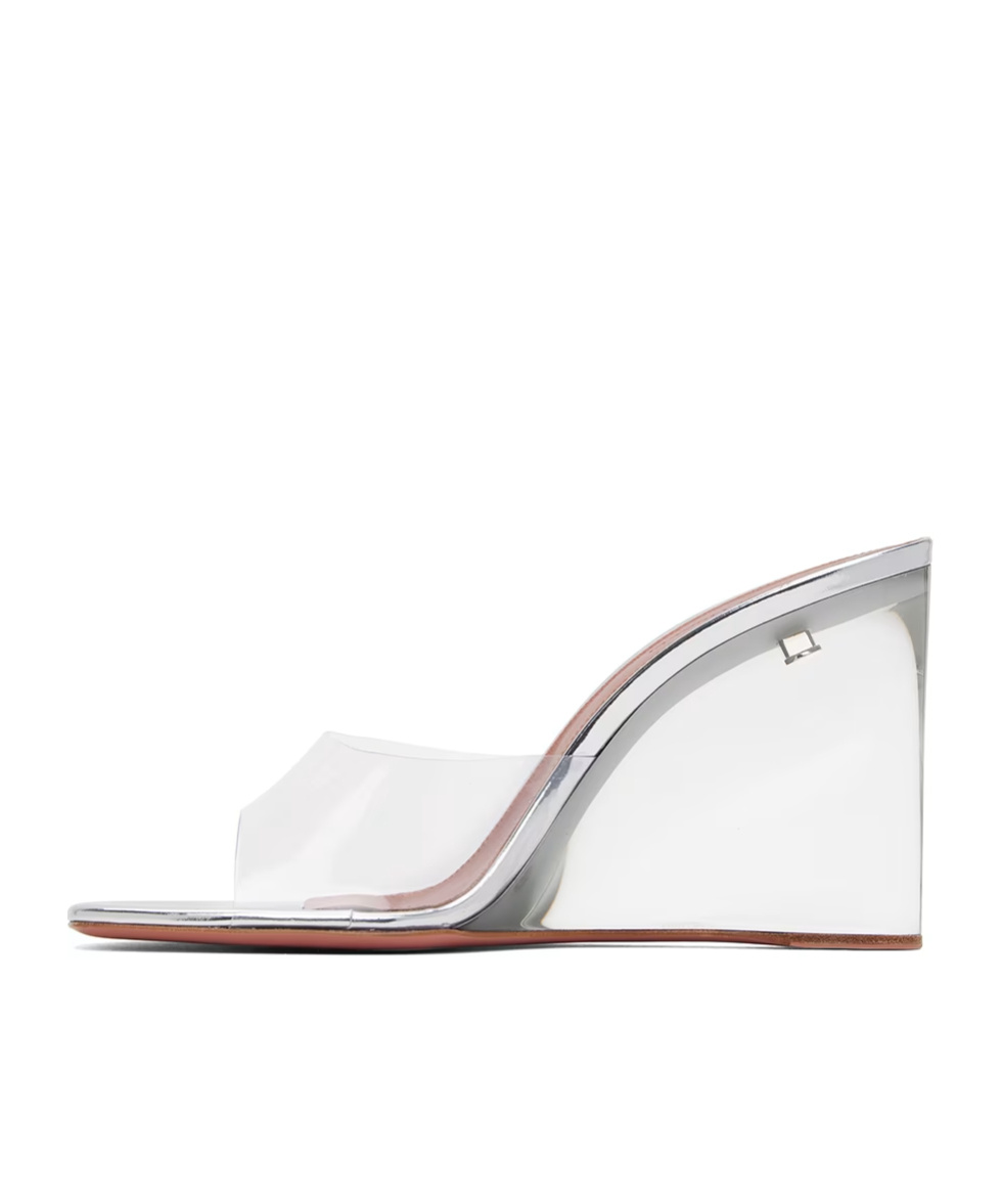Amina Muaddi Transparent Lupita Glass Wedge Heeled Sandals In White
