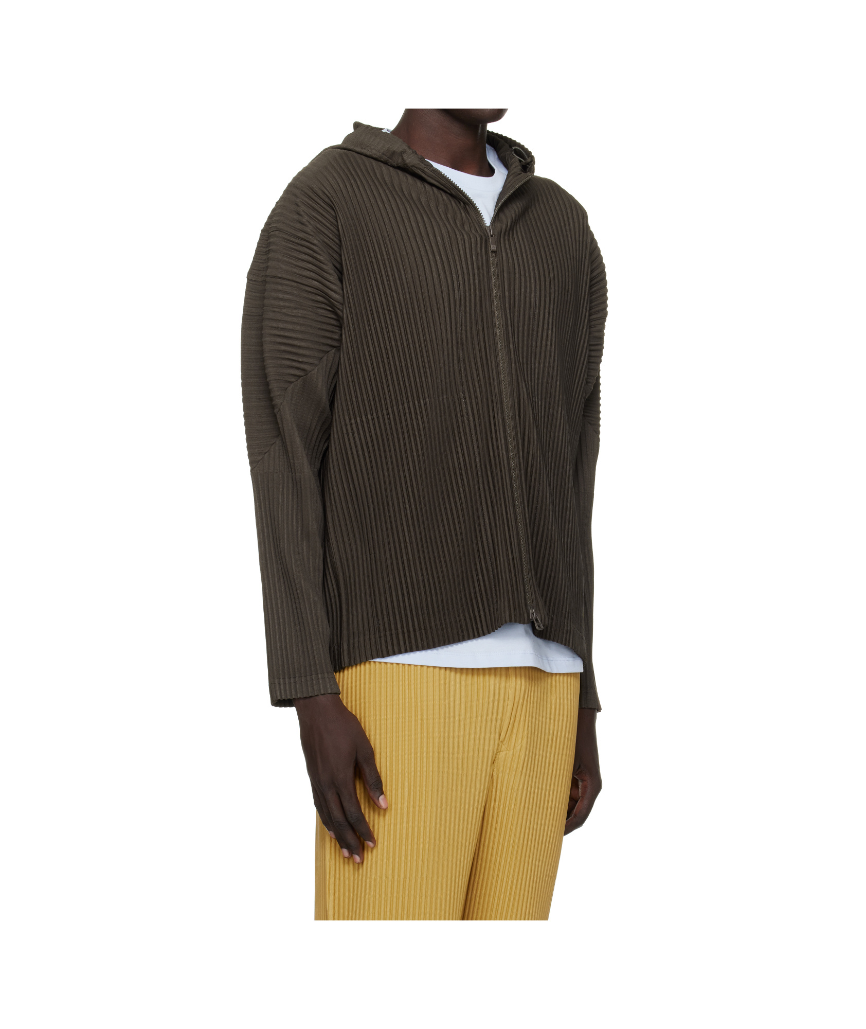 Issey Miyake Pleated Hooded Jacket In Brown