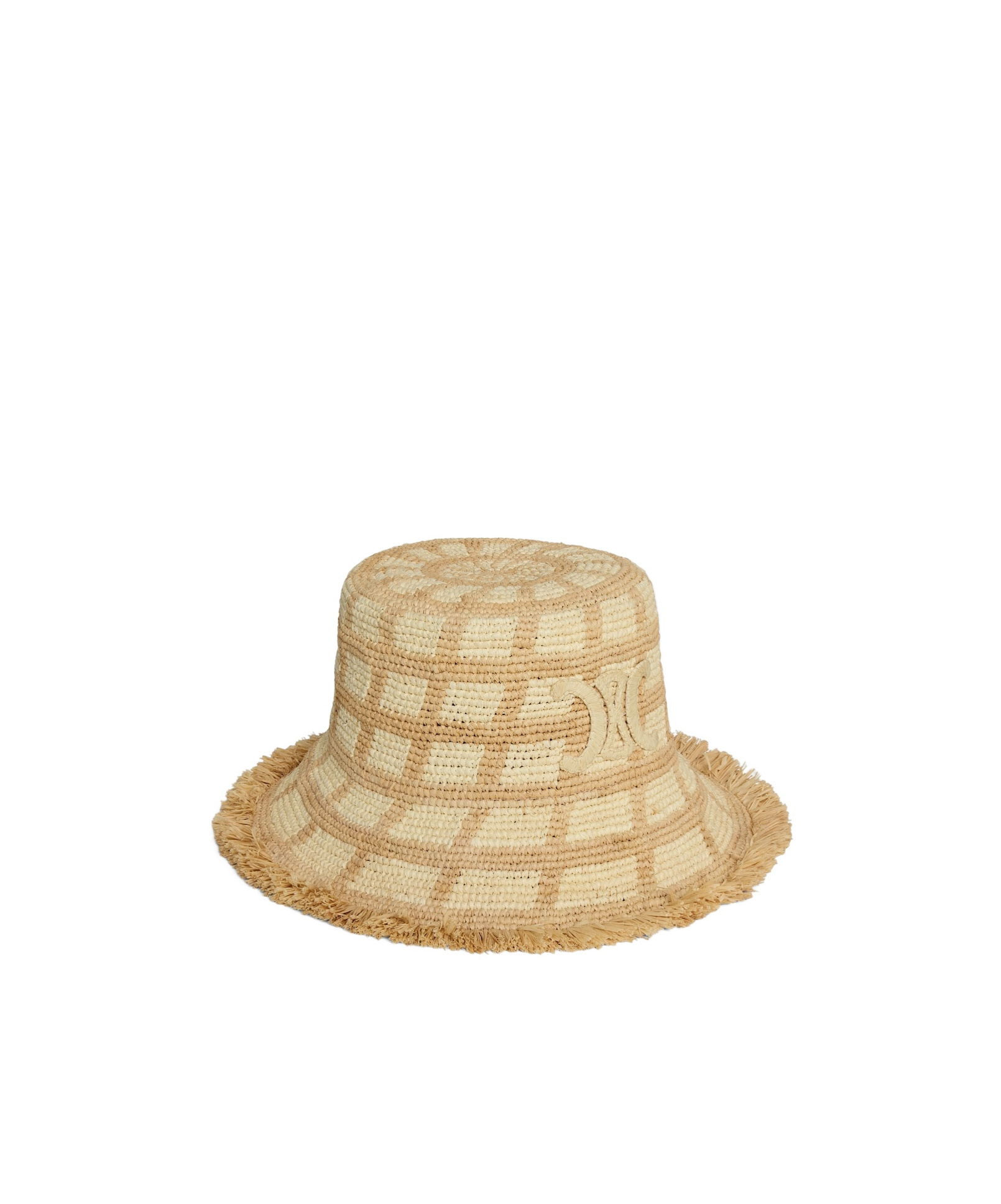 Celine Triomphe Bob In Check Raffia In Brown