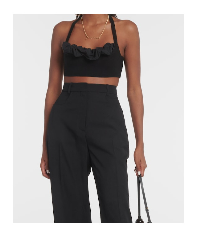 Jacquemus Le Bandeau Frivolli Ruffled Bra Top In Black