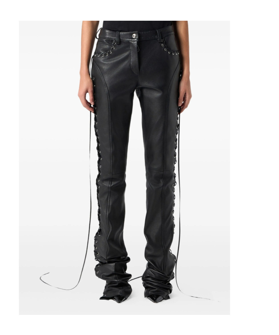 Blumarine Lace-up Trousers In Burgundy