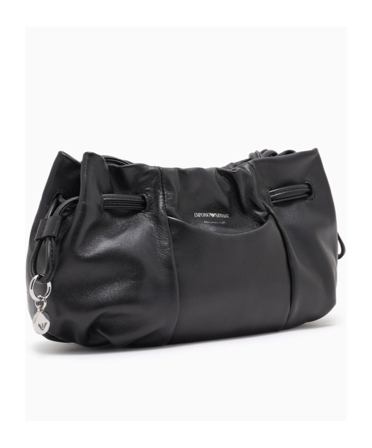 Emporio Armani Small Shoulder Bag With Nappa-leather Drawstring In Black