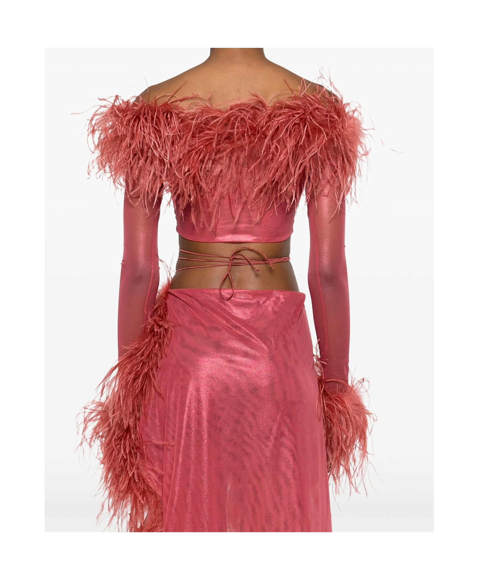 Oseree Feather-trim Cropped Top In Pink