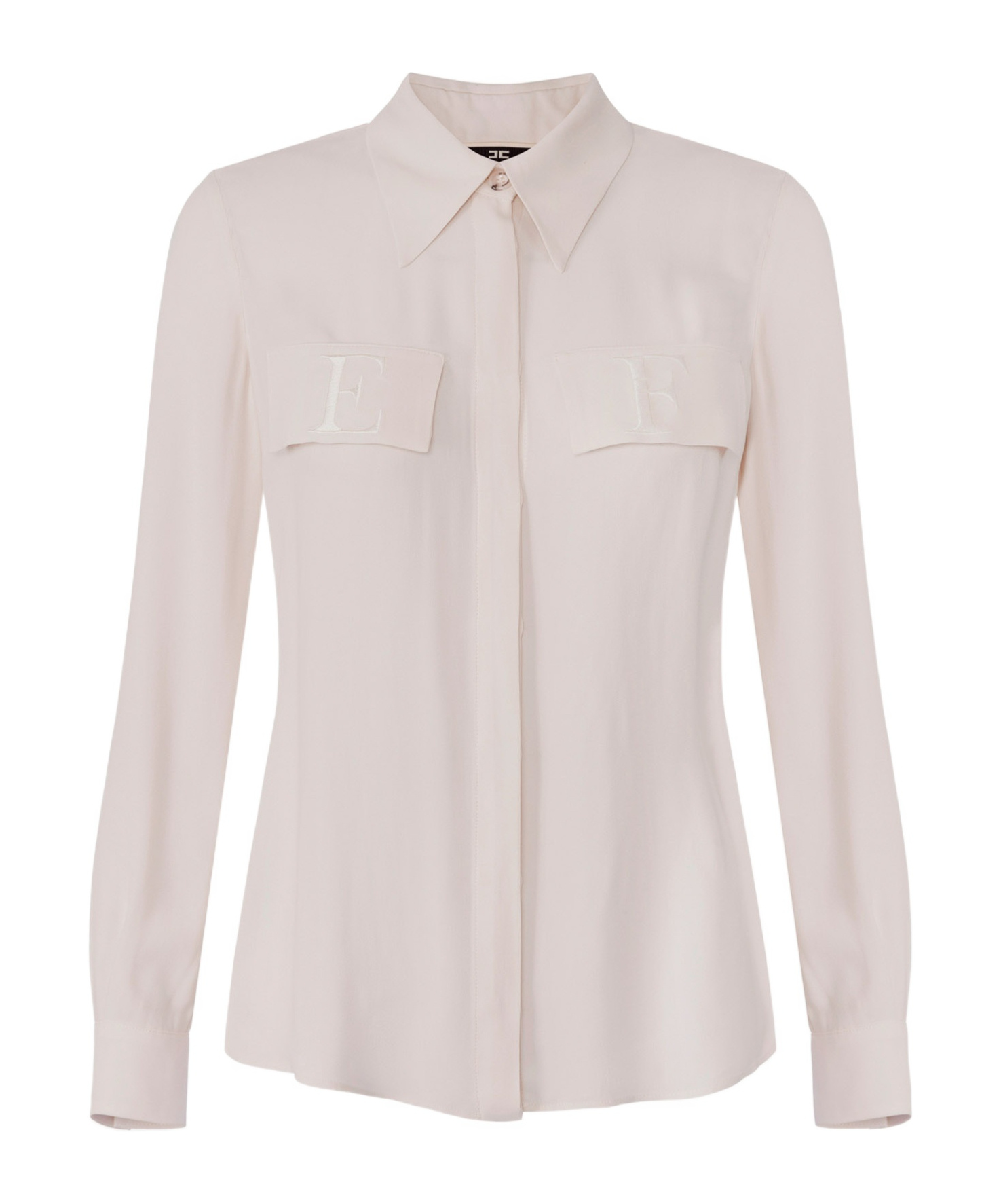 Elisabetta Franchi White Viscose Shirt With Classic Collar In Pink