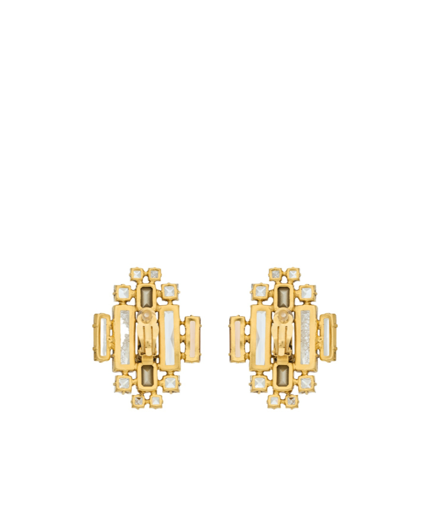 Saint Laurent Crystal Medallion Earrings In Crystal, Light Smoky Topaz And Bronze Gold
