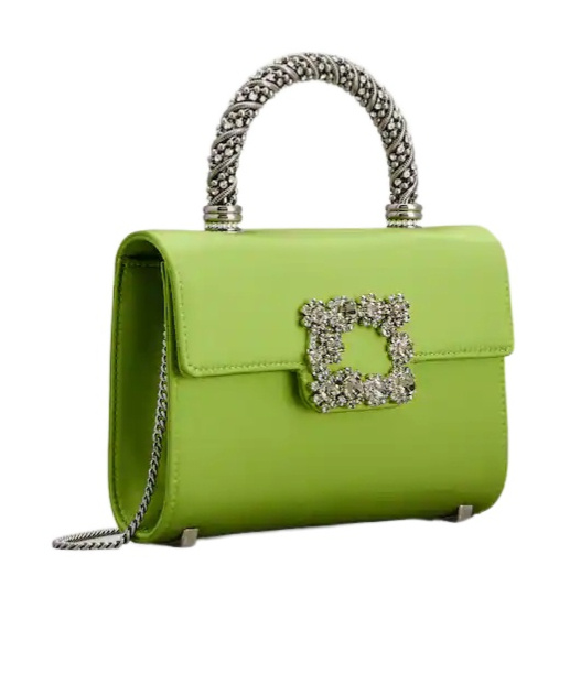 Roger Vivier Jewel Efflorescence Mini Bag In Satin In Green