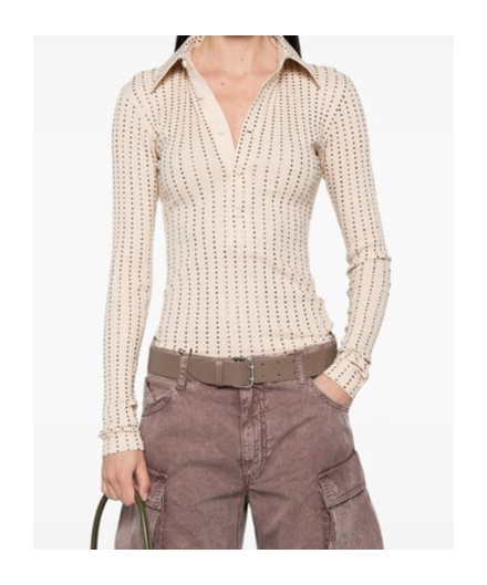 Attico Rhinestone-embellished Polo Shirt In White