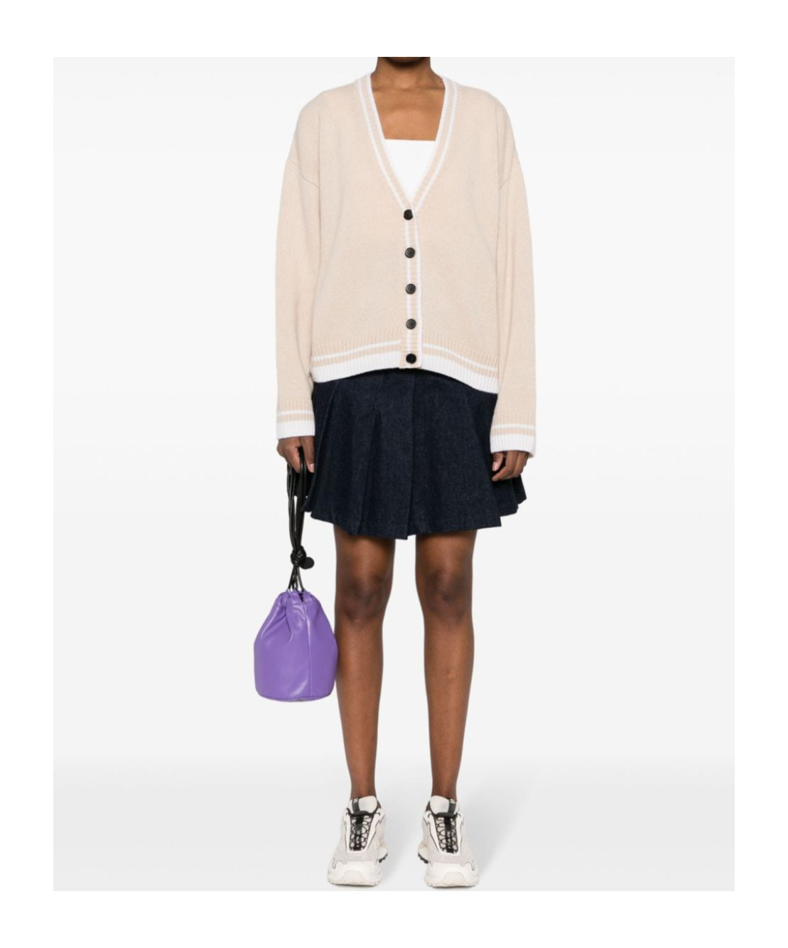 Msgm Embroidered-logo Cardigan In Nude