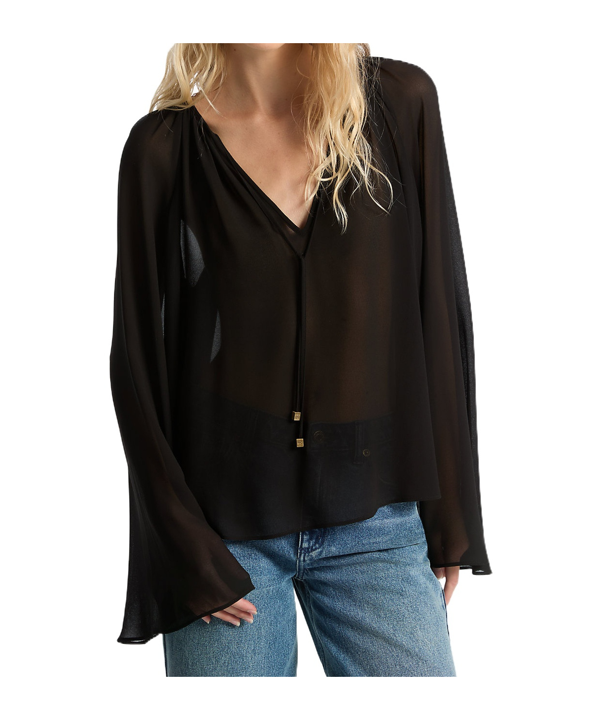 Shop Michael Kors Georgette V-neck Blouse In Black