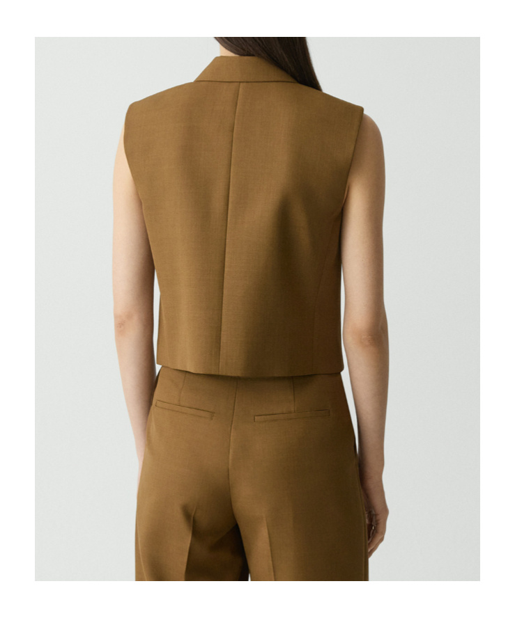 Theory Double Breasted Crop Vest In Brown