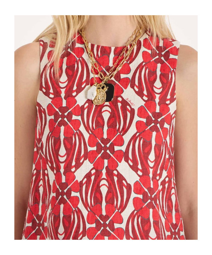 La Doublej Icon La Scala Feather-trimmed Printed Stretch-cotton Tweed Top In Red