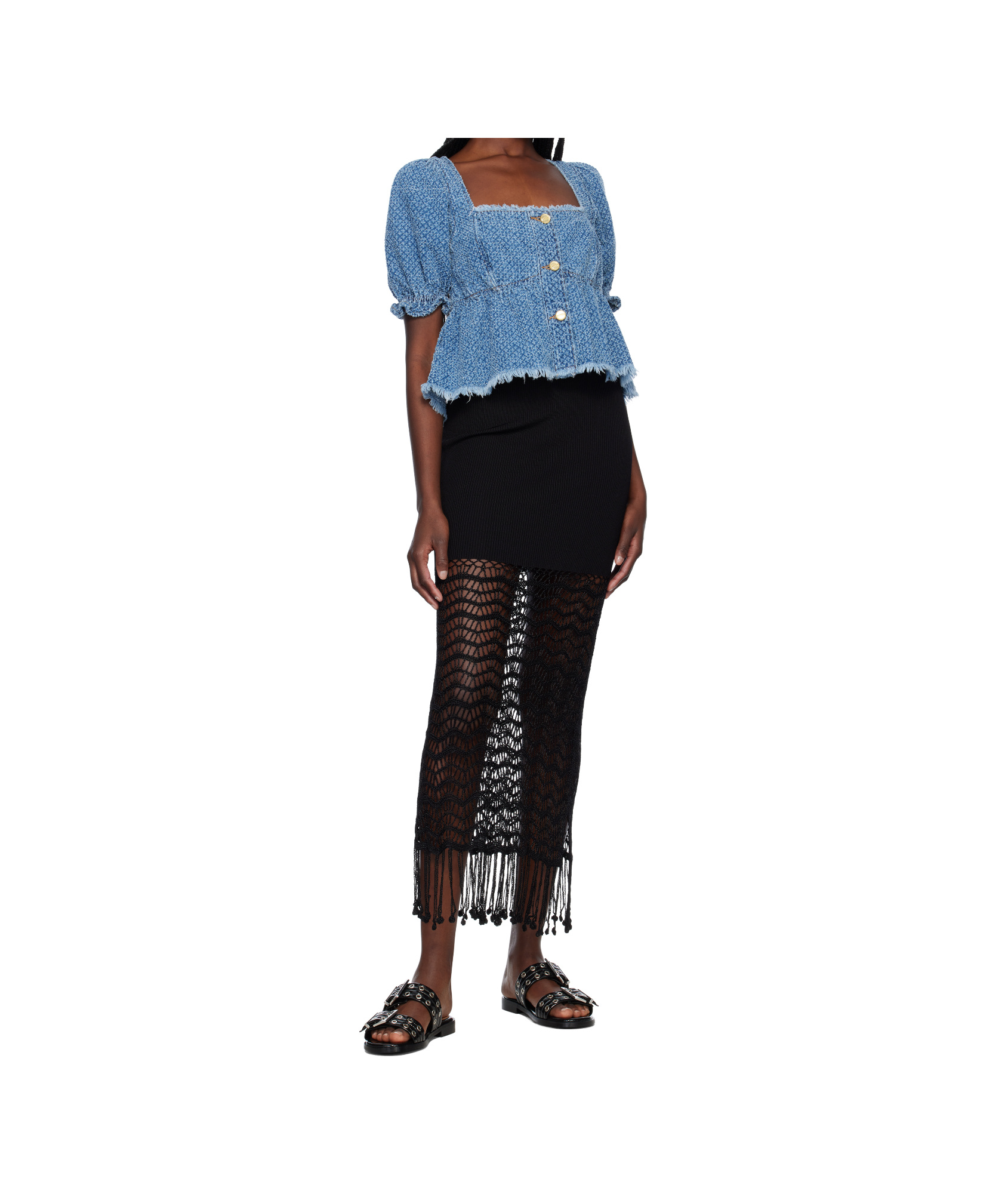 Shop Ganni Blue Fluffy Denim Blouse In Light Blue