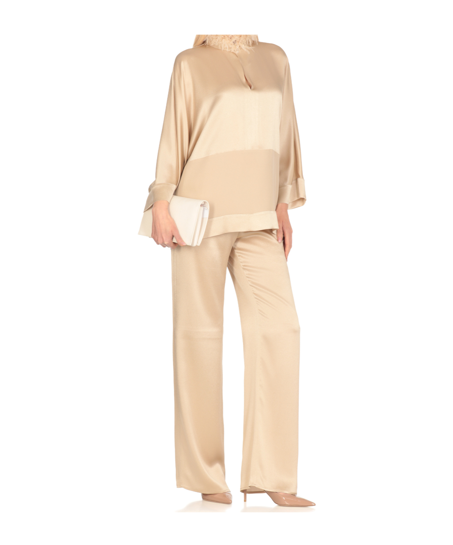Antonelli V Neck Long Sleeve Blouse In Neutral