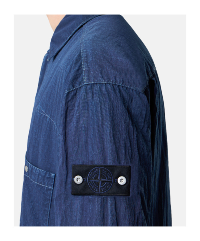 Stone Island Regular-fit Zipper-up Overshirt With Corrosion Treatment In Blue