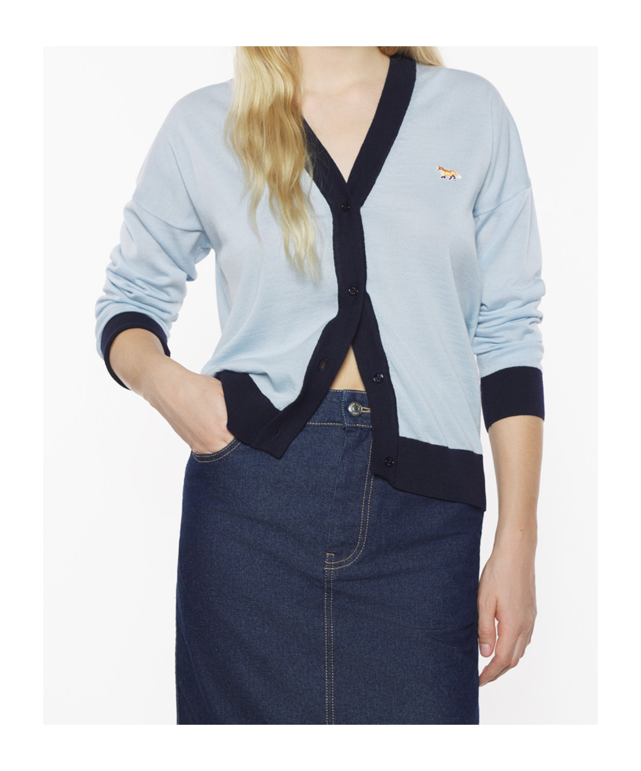 MAISON KITSUNÉ BABY FOX PATCH BI-COLOUR CARDIGAN 