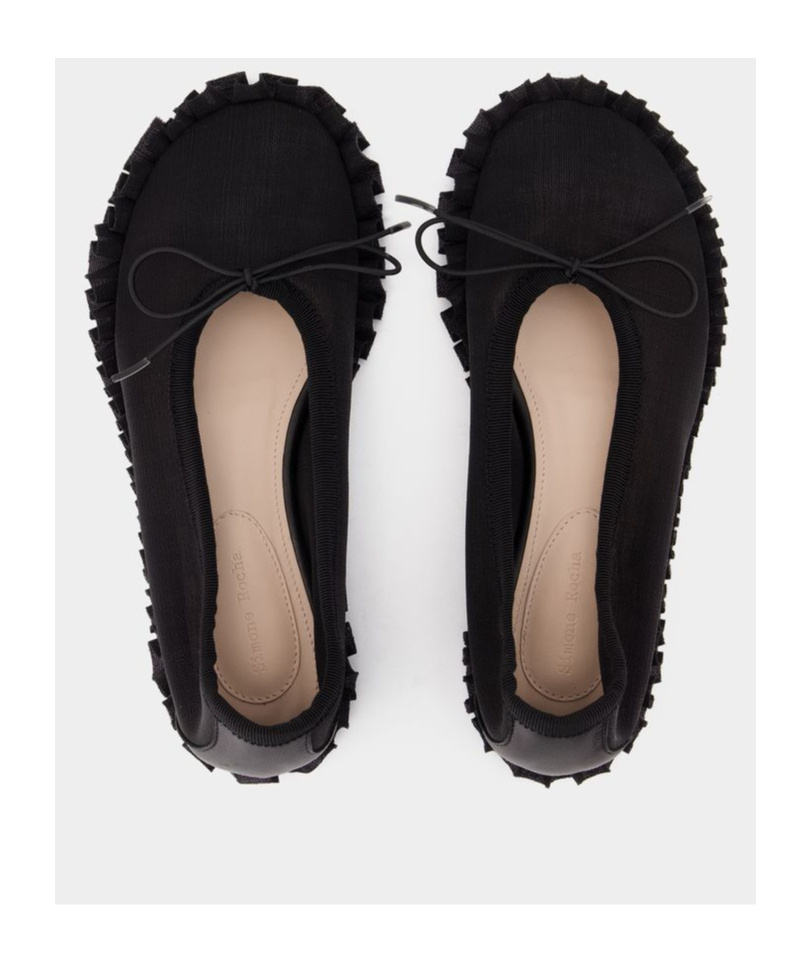 Shop Simone Rocha Frilled Mesh Slip-on Ballet Flats In Black