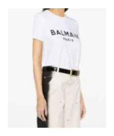 Balmain Women White Crewneck T-shirt With Logo Print And Golden Buttons In Jersey Woman In Gray