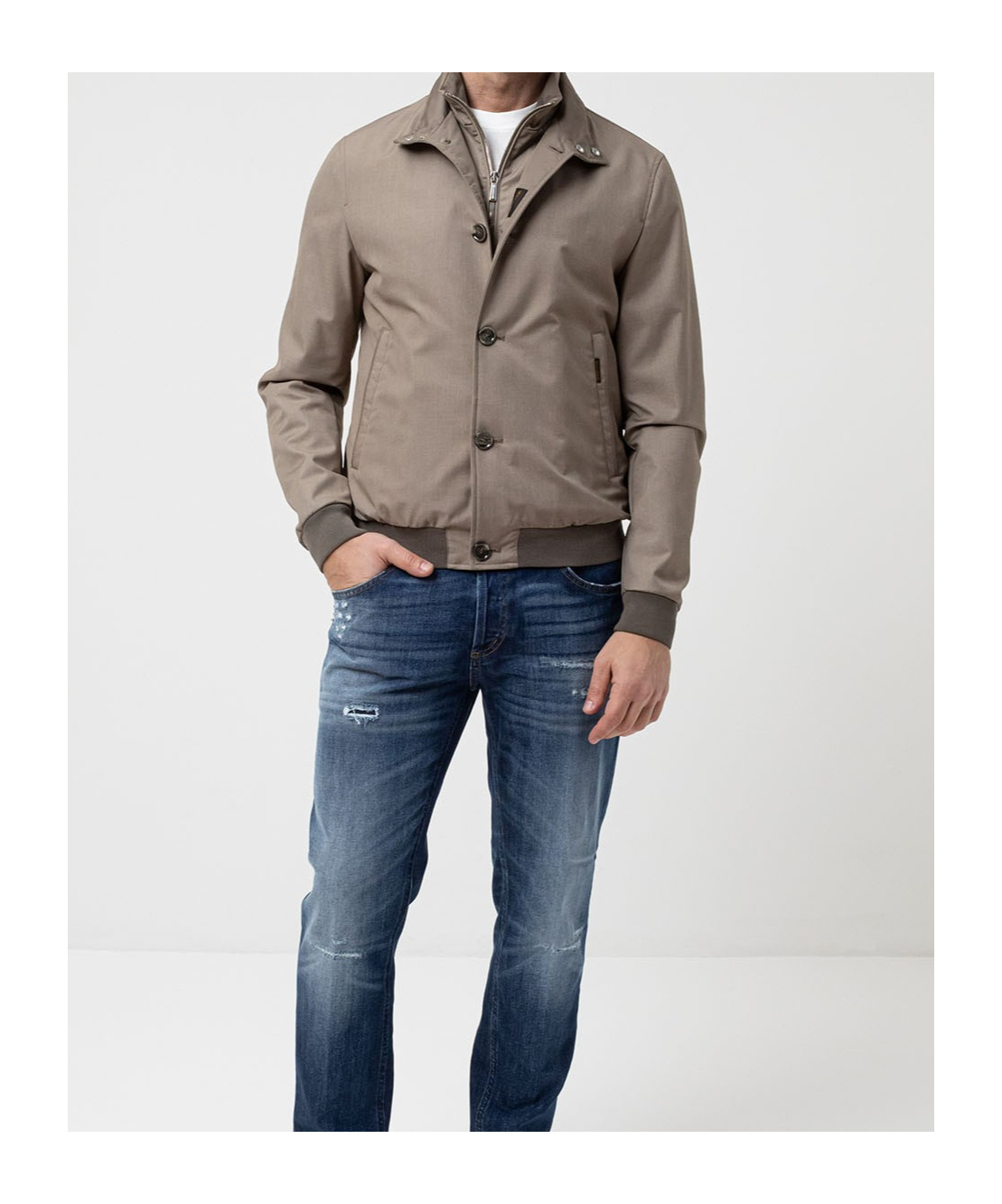 Moorer Bernie Bomber Jacket Front Pockets In Nude