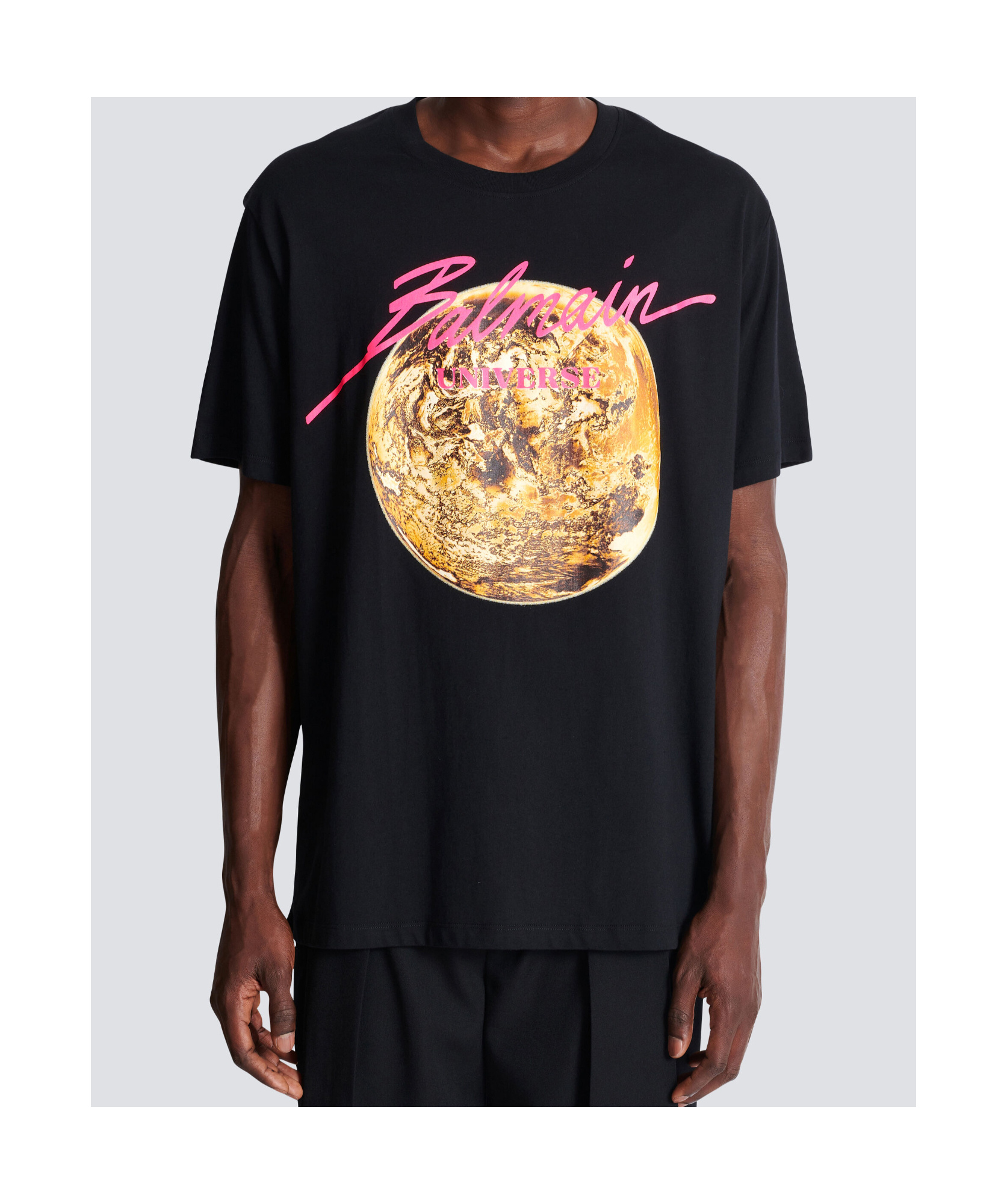 Balmain Universe Logo And Planet T-shirt In Black