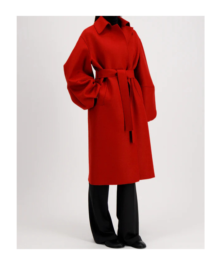 Harris Wharf London Belted Wool Coat In Red